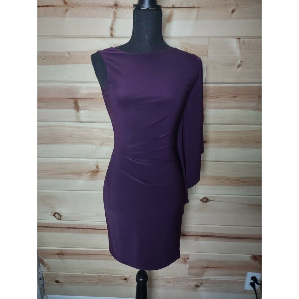 Lauren By Ralph Lauren Women's Crepe One Shoulder Dress Ruched Detail Size 0